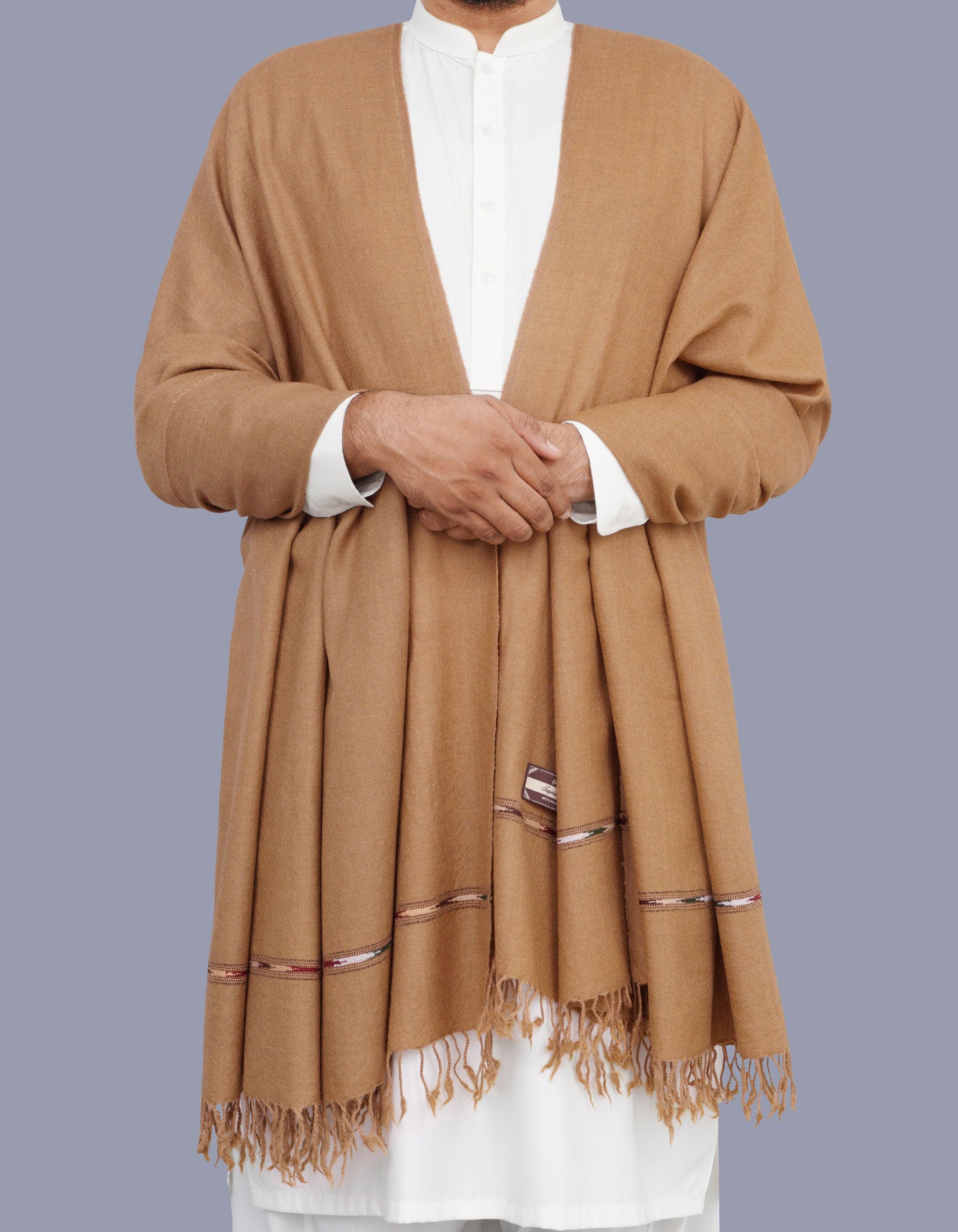 D Brown Plain 100% Wool Men Shawl